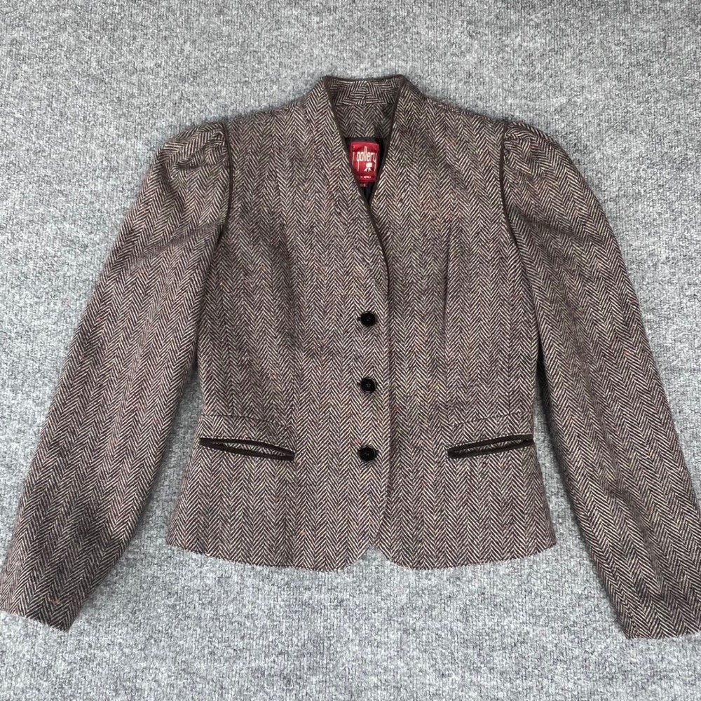 Vintage 80s herringbone Tweed Blazer with Shoulder Pads | Dark Academia Jacket